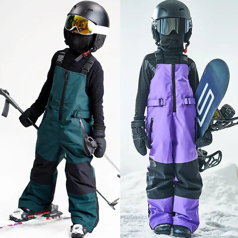 Children's Ski Bibs Patchwork Adjustable Snowboarding Pants