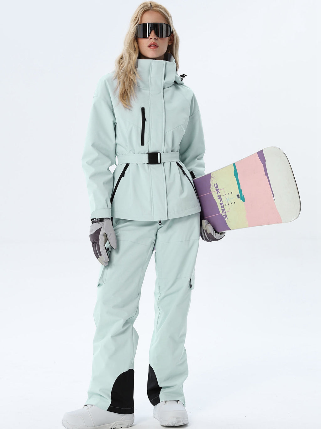 Women's Coordinated Belted Snow Jacket and Pants
