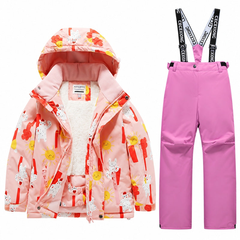 Kids' Cozy Fleece-Lined Printed Snow Outfit