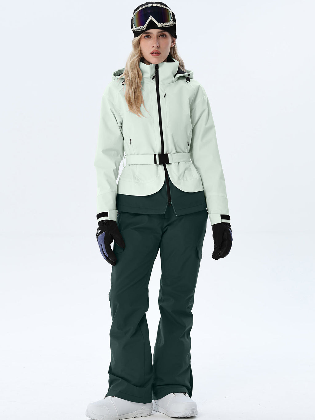 Women's Two-Tone Ski Outfit with Adjustable Waist Belt