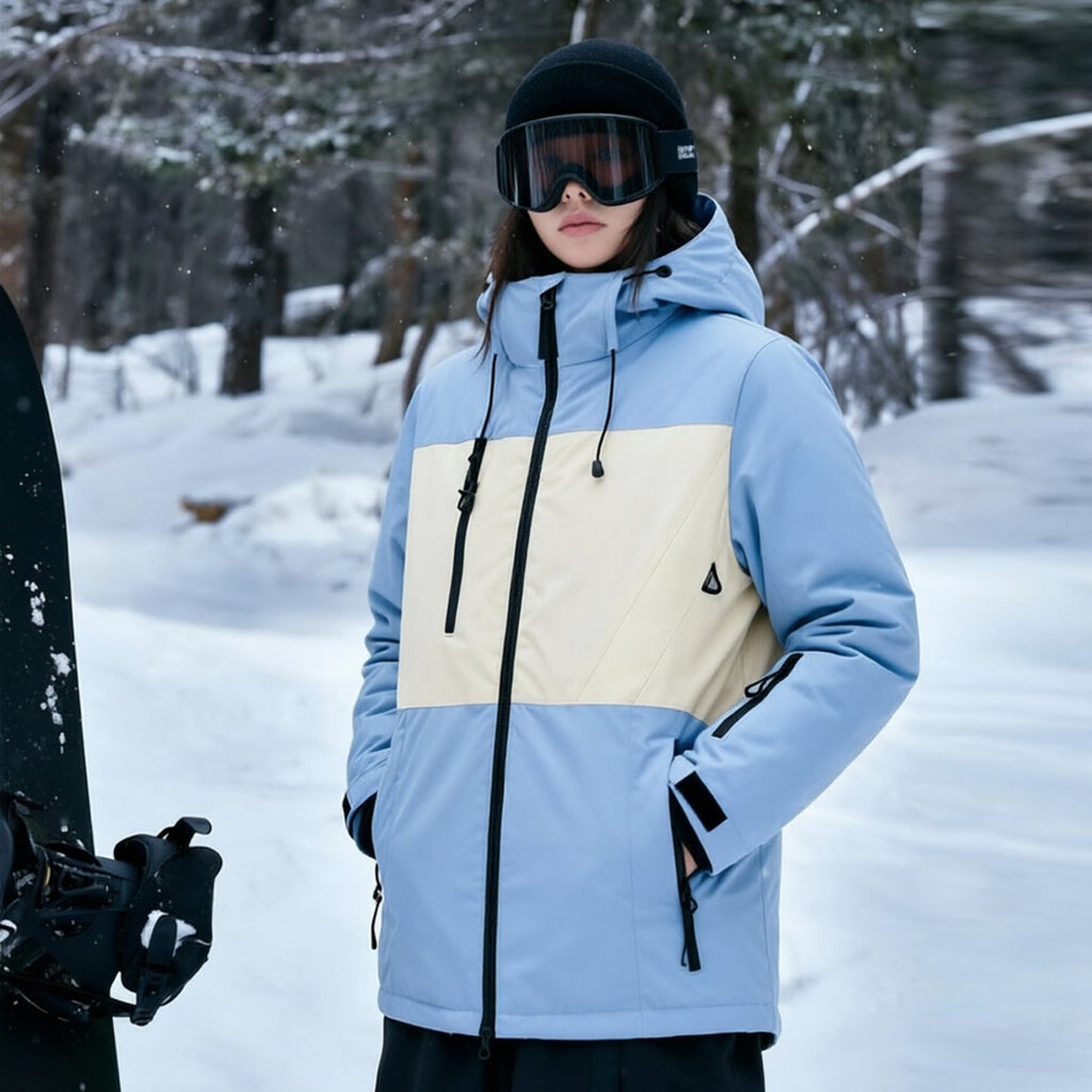 Unisex Color-Panel Hooded Ski Shell Coat