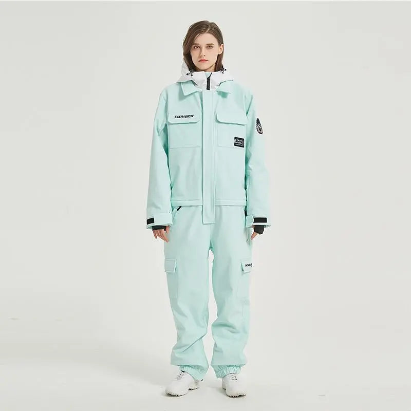 Female Cargo Snowsuit Overalls One Piece Snow Jumpsuit