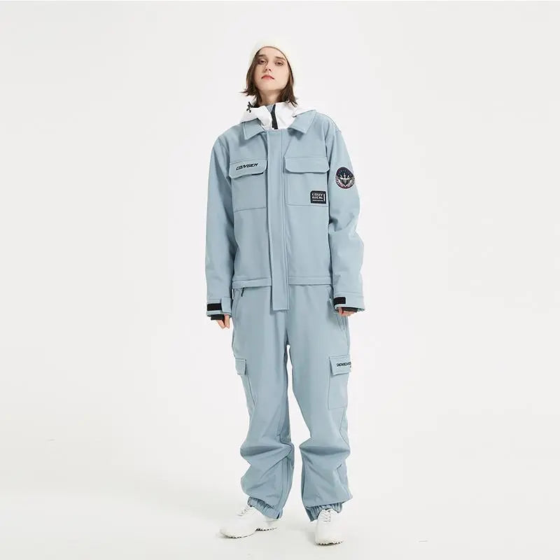 Female Cargo Snowsuit Overalls One Piece Snow Jumpsuit