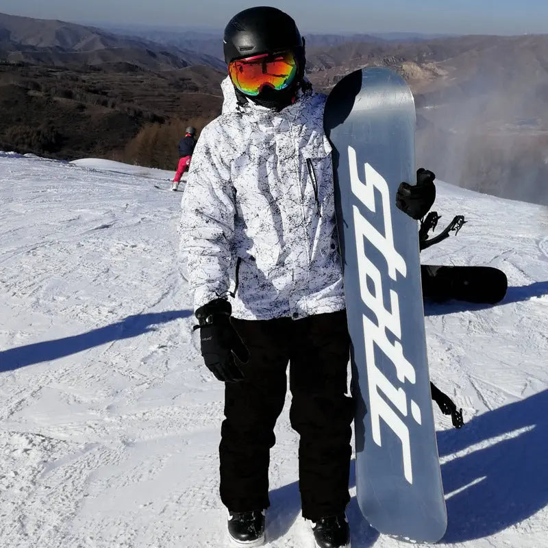 Unisex Marble Pattern Hooded Snowboard Ski Jacket and Pants Set