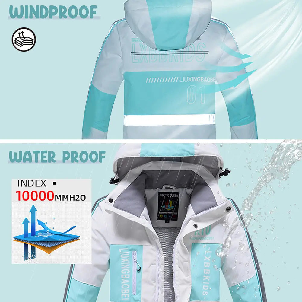 Young Kids Hooded Skiing Jacket& Matched Pnats Set