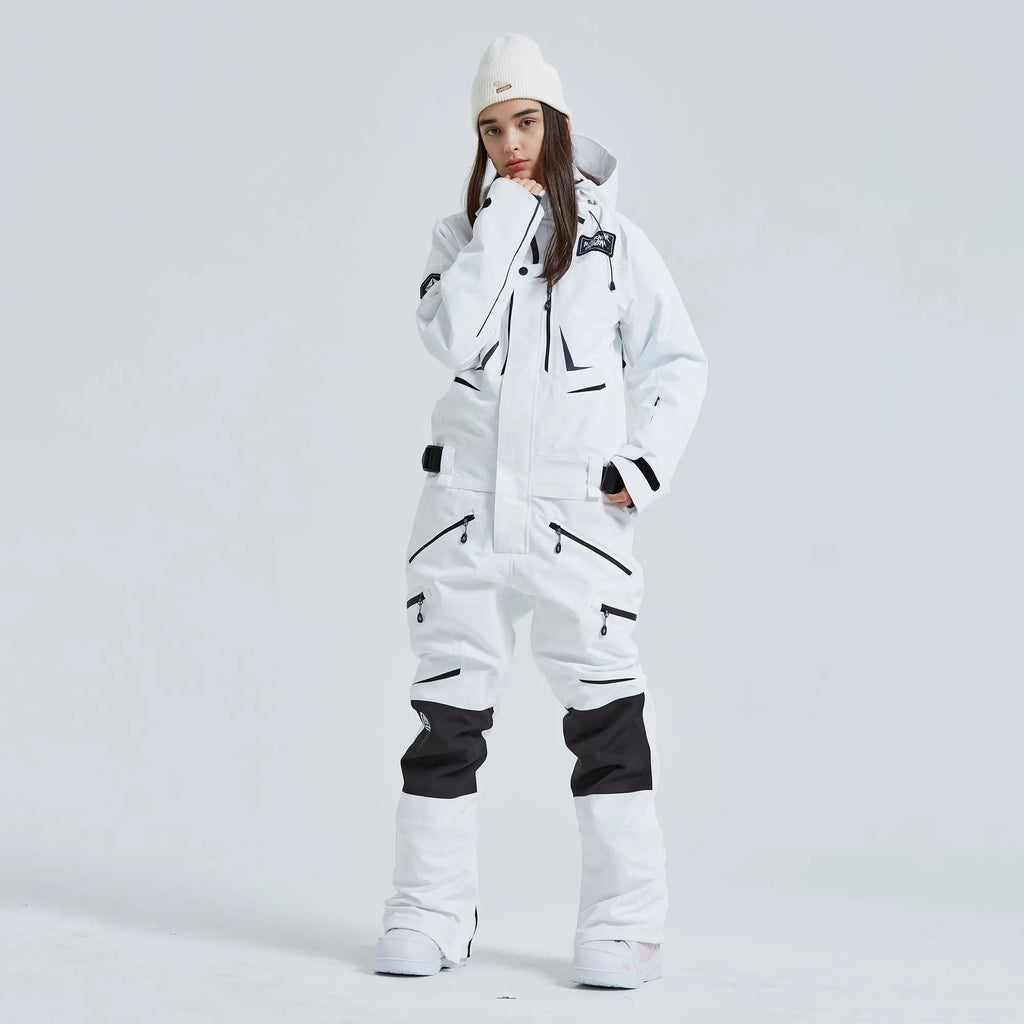 Women Outdoor Hooded Ski Suits Winter One Piece Snowsuits Jumpsuits