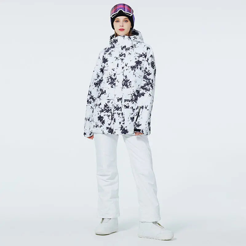 Women Ski Snow Suits Printed Insulated jacket & Bibs Pants Set 