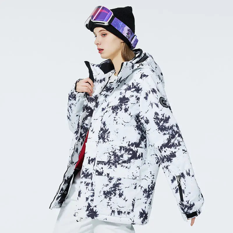 Women Ski Snow Suits Printed Insulated jacket & Bibs Pants Set 