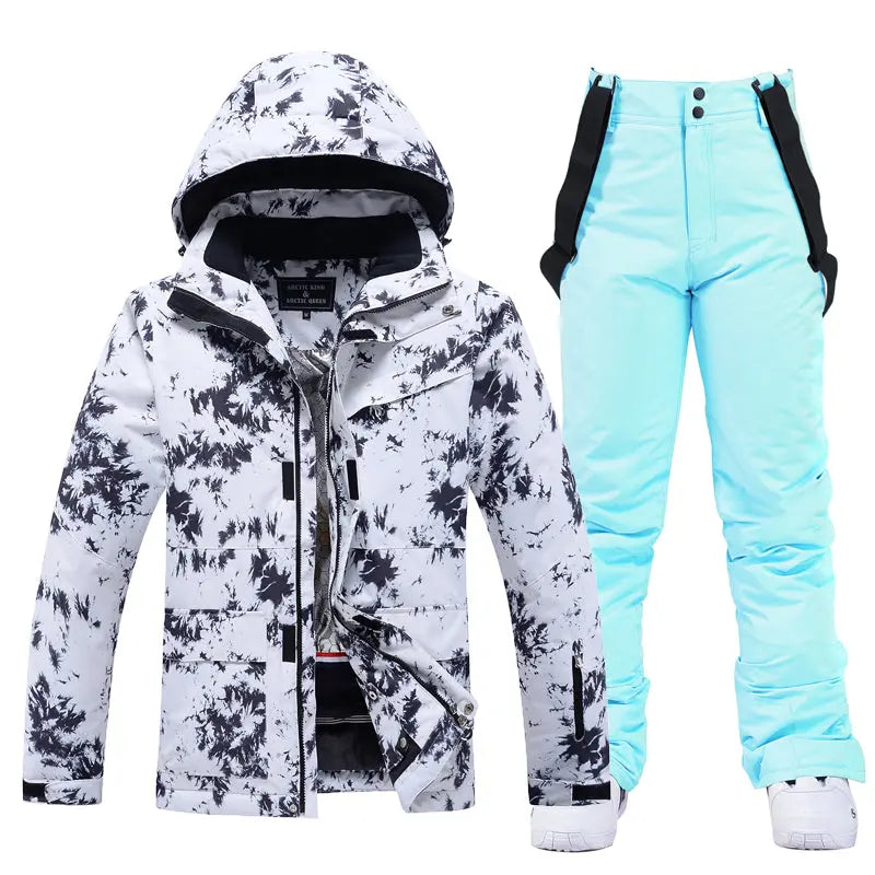Women Ski Snow Suits Printed Insulated jacket & Bibs Pants Set 