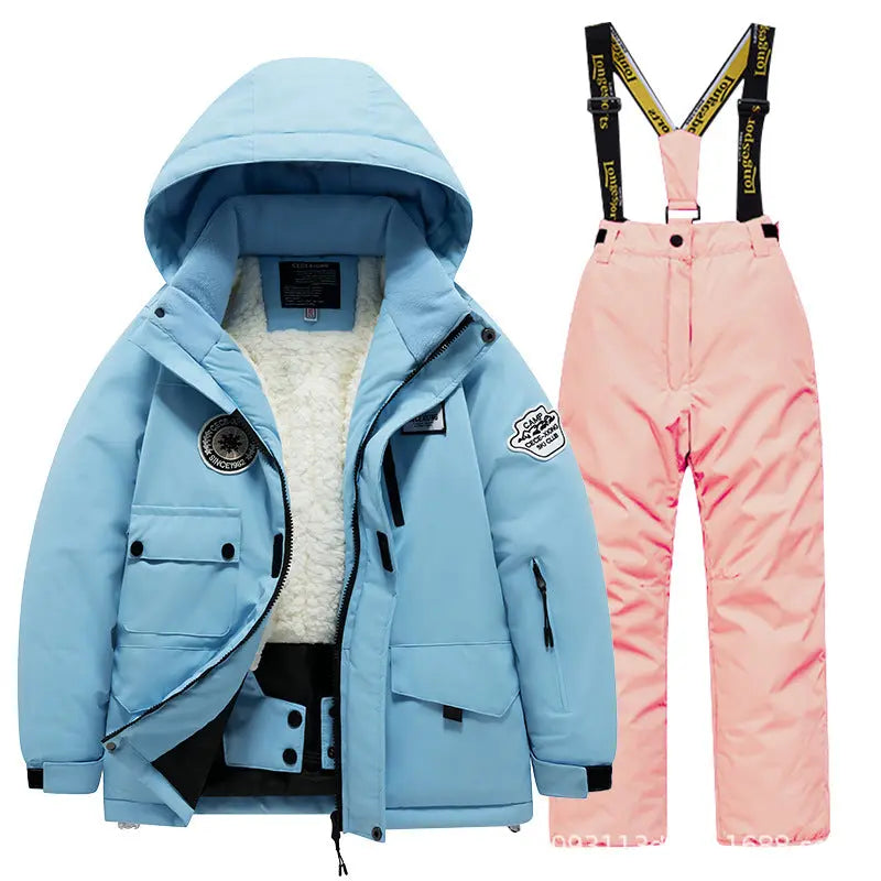 Kids Winter Ski Jacket and Bibs Set Warm Fleece Lined Coats