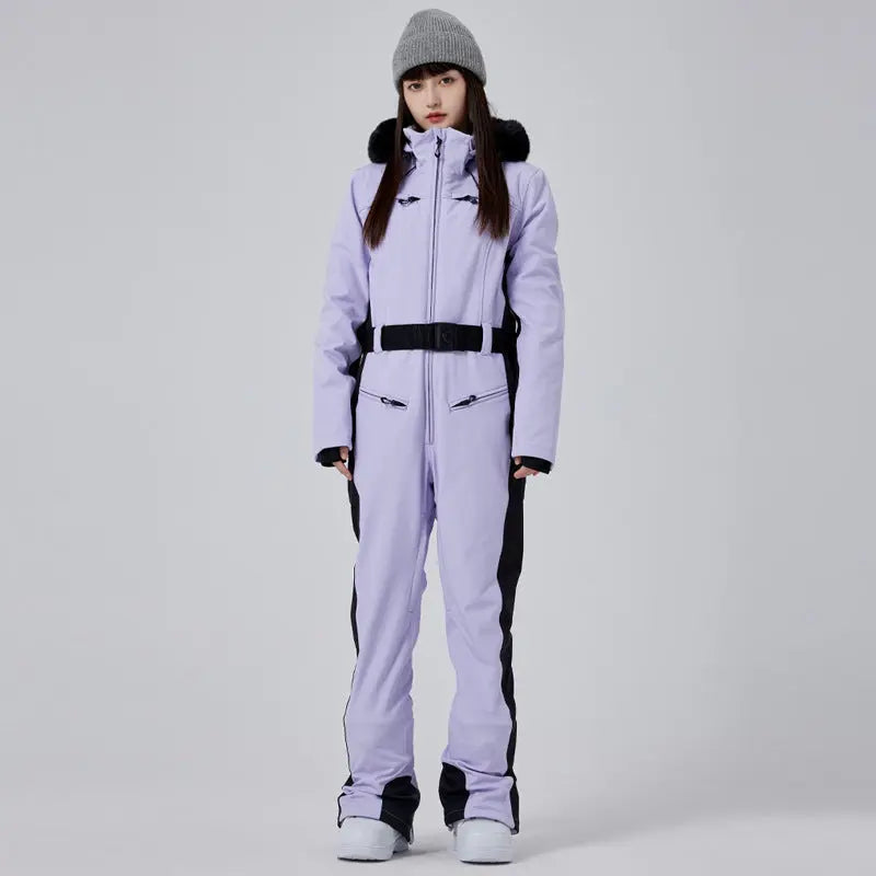 Luxury Fur Collar Thicken Snow Jumpsuits Female Sonw Suits