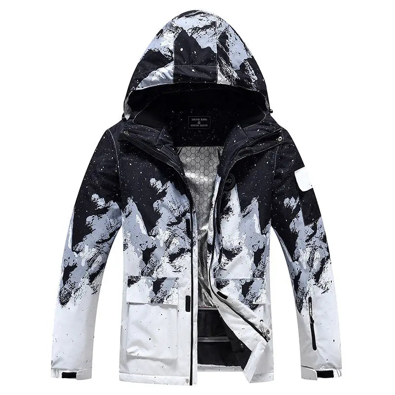 Matching Couple Graffiti Print Hooded Ski Cargo Jacket