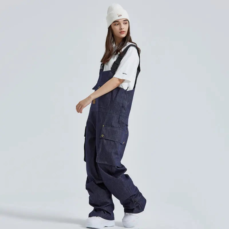 Unisex Denim Snow Bibs Pants