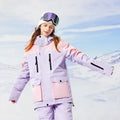Women Hooded Snowboard Jacket Cargo Pockets Ski Coat
