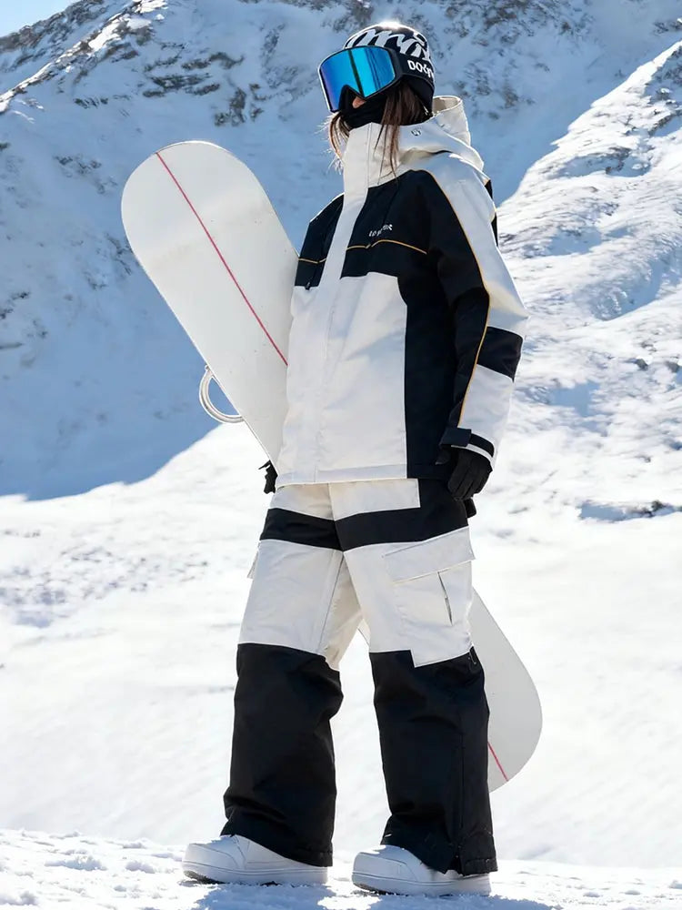 Women Men Color Blocking Snowsuits Winter Cargo Ski Outfits