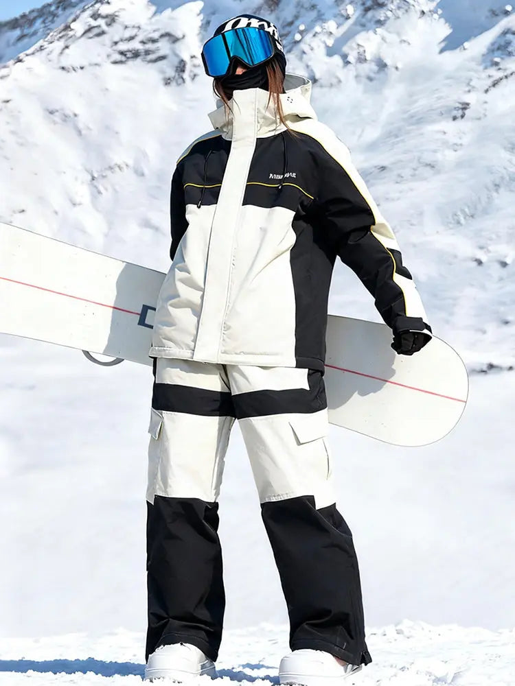 Women Men Color Blocking Snowsuits Winter Cargo Ski Outfits