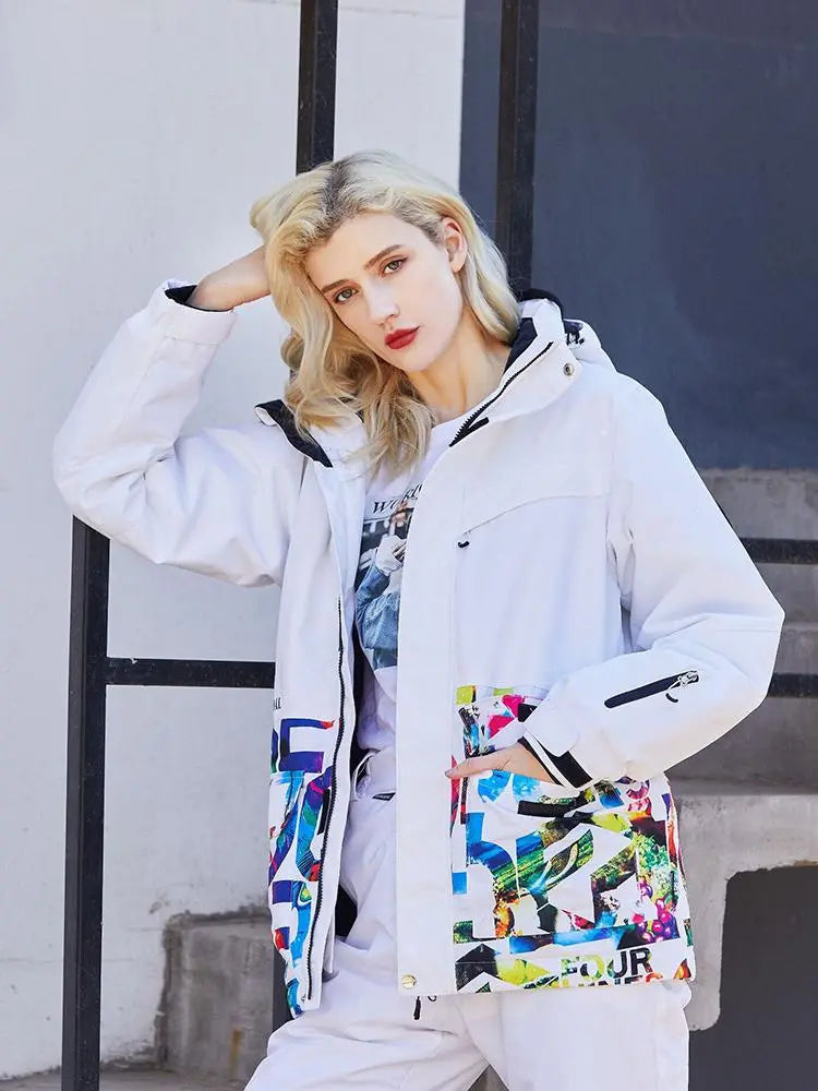 Women Printed Ski Jackets Fashion Snowboarding Coat Streetwear