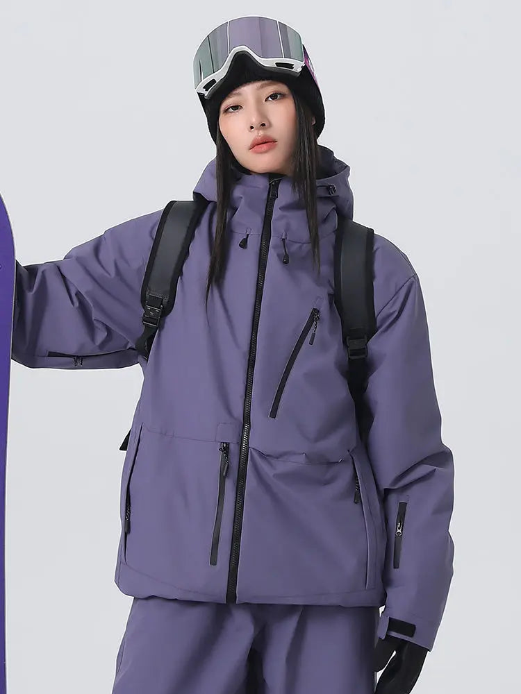 Women's Solid Color Snow Jacket Insulated Skiing Clothing