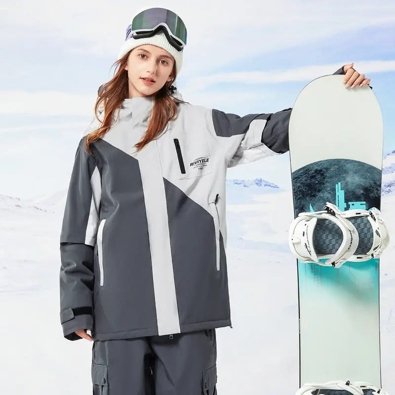 Zipper Ski Jacket Women's Winter Colorblock Snowboard Jacket